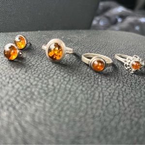 Lot of vinatge amber jewelry, all sterling silver